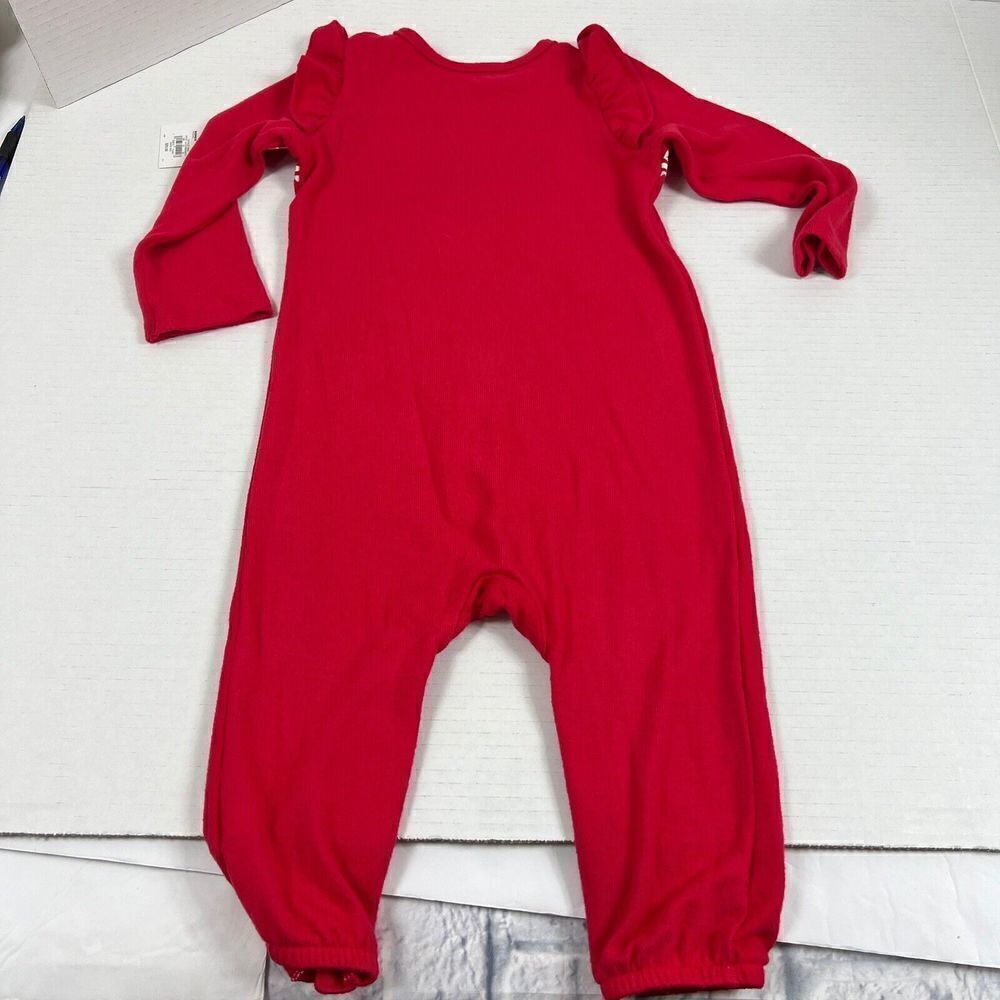 Girls 24 months Disney Minnie Mouse Red Christmas jumpsuit easy change snaps NEW - Picture 5 of 6